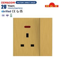 Prise murale OEM personnalisée de type 86, double, 13A, avec voyant néon, dorée, pour usage domestique, 3 broches, interrupteurs à prise intégrée