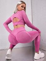 Nouveautés : Ensemble de sport sans couture à manches longues pour femme, taille haute, grande taille, avec logo personnalisé, pour yoga et fitness