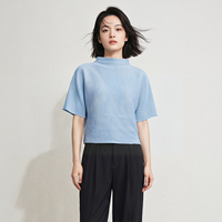 En stock, OEM personnalisé, Plissé Miyake pour femme, style vintage, anti-plis, chic, col montant, coupe carrée, épaules tombantes, très extensible, taille unique, 5 couleurs