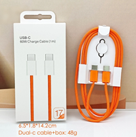Câble de données double type-C en nylon tissé orange à charge rapide 60W pour les séries IP 15/16