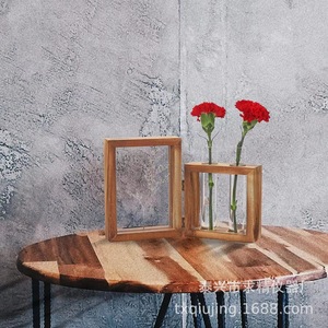 Wood <b>Frame</b> Photo Display With Glass Vase For Flowers And <b>Plants</b> Home Decor - Product Image 1