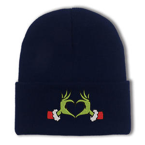 Gorro de punto bordado de <span class=keywords><strong>Grinch</strong></span> transfronterizo, estilo europeo-americano, cálido para otoño-invierno, monstruo de pelo verde, para viaje, 100% - Product Image 2
