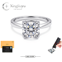 Bague Ronde en Argent 925 avec Moissanite, Sertie à Griffes, Plaqué Rhodium, Bijoux en Gros du Fabricant d'Argent