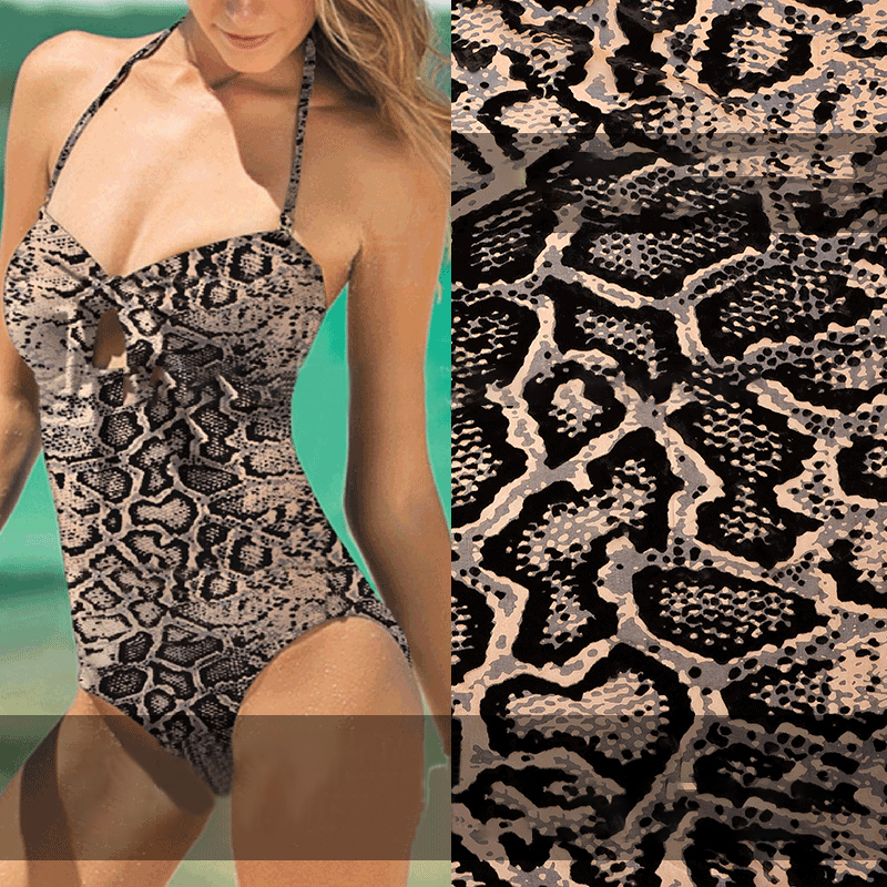 Оптовая продажа, высококачественный купальник-бикини со змеиным принтом, дышащая мягкая акриловая ткань, ткань с цифровым принтом для одежды