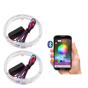 TAOCHIS 12v APP RGB Angel Eyes DRLカー<span class=keywords><strong>LED</strong></span>ヘッドライトレトロフィットライトガイド光学ハローリング80mm 95mmホワイトブルーグリーン - Product Image 1