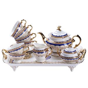 Service à café en céramique blanc et bleu doré de style européen pour le thé de l'après-midi, idéal pour les mariages - Vente en gros usine - Product Image 4