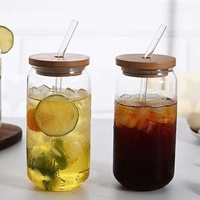 Transparent clair 16oz peut boba couvercle en bambou bricolage blanc Sublimation impression cadeau tasses gobelets bière verre tasses avec couvercles en bambou