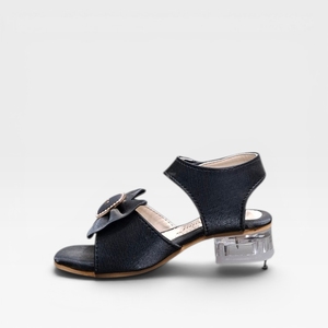 Girls Black Party Wear <b>Sandals</b> with <b>Bow</b> Design Transparent Block Heel Adjustable Ankle Strap Fashion Footwear - Product Image 4
