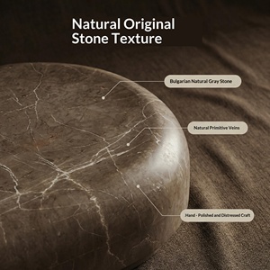 Mesa de Té Pequeña de una Sola Pieza de Mármol Natural Gris Chocolate con Acabado Desgastado Estilo Wabi-Sabi para Villa y Sala de Exposiciones - Product Image 5