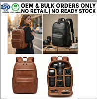 Sac à dos pour appareil photo numérique en cuir vegan avec séparateurs rembourrés réglables, compartiment pour ordinateur portable, pour photographes, fabricant OEM