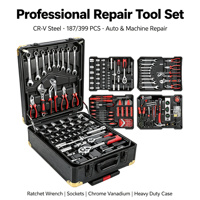 Kit de clés à douilles combinées en acier au chrome-vanadium, 187 pièces, boîte à outils de réparation professionnelle pour mécaniciens, coffret à roulettes