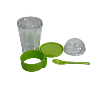 Portable Double Walled Plastic Smoothie Cup With Lid And Spoon 17.5Cm Height Round Shape For Yogurt Milkshake Breakfast Cereal - Product Image 4