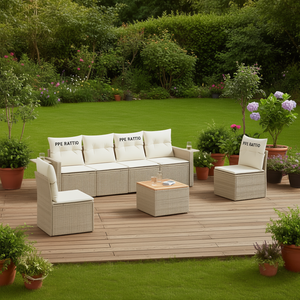 Ensemble de canapés de jardin en rotin PE, 7 pièces, beige, mobilier d'extérieur résistant aux intempéries, design contemporain - Product Image 2