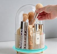 Support rotatif à 360° pour pinceaux de maquillage avec couvercle anti-poussière, organiseur cosmétique multi-compartiments pour la vanité et le rangement des outils de maquillage dans la salle de bain