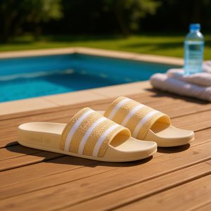 Adidas Adilette Slides Crème Blanc Semelle EVA Été Homme Bout Ouvert Motif Uni Logo Gravé - Product Image 2