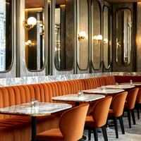 Ensemble de mobilier de restaurant moderne Ron Group en tissu, banquette en velours, table carrée en marbre blanc et chaises