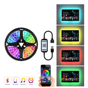 音乐蓝牙灯RGB发光二极管条形灯卧室100英尺5V 5050 <span class=keywords><strong>30</strong></span> leds/<span class=keywords><strong>m</strong></span>电视背光射频红外遥控器1m 2m 3m 4m 5m