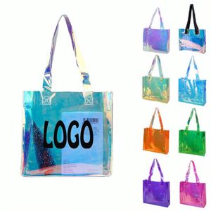 Sac de plage transparent en PVC imperméable pour l'été, motif personnalisé, fermeture à glissière, taille personnalisable, logo imprimé - Product Image 1