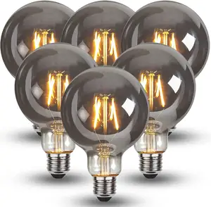 Factory price CE standard indoor decorative vintage E26 E27 base A60 ST64 G80 G95 light bulb 4W smoky grey led filament bulb