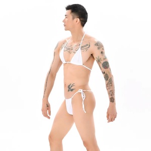 Conjunto de bikini para hombre, traje de baño elástico con cordones y cuello halter, color negro, 2 piezas - Product Image 2