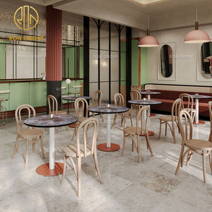 Ensemble de mobilier de restaurant, table et chaises, en pierre frittée ronde, cadre en bois, velours, pour pizzeria, café, restaurant, vente en gros - Product Image 3