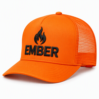 Casquette de camionneur orange de sécurité avec motif 3D en relief et inscription noire brodée, en maille, à fermeture snapback, personnalisable, vente en gros, pour la chasse en extérieur