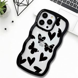 เคสโทรศัพท์ลายคลาสสิคสีดำรูปหัวใจผีเสื้อคลื่น ป้องกันการกระแทก สำหรับ iPhone 16 15 14 Pro Max - Product Image 2