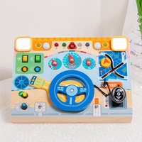 Papan Aktivitas Setir Kayu dengan Tuas Persneling, Kunci, Speedometer, Peta, Labirin, Lampu untuk Balita Laki-laki Perempuan, Mainan Sensorik Montessori