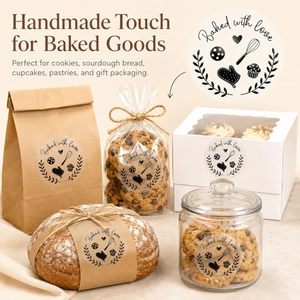 Etiquetas Redondas Autoadhesivas con la Frase 'Baked With Love', Pegatinas para Envasado de Alimentos PET, Etiquetas Decorativas Impresas Digitalmente Ecológicas - Product Image 4