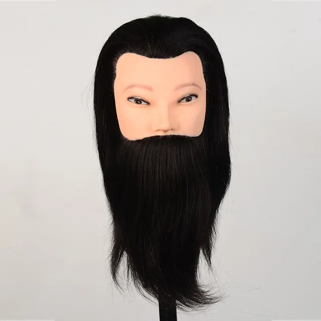 Human Hair Men Hairdressing Training Head Cutting Practice Mannequin Head with Big Beard For Salon