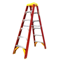 Échelle à marches large en fibre de verre rouge à 4 marches, qualité exceptionnelle, avec plateau porte-outils, capacité 375 lb, norme ANSI A14.5, antidérapante, pour supermarché