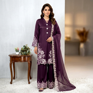 Salwar Kameez traditionnel pour femmes, violet, brodé, en rayonne, style indien et pakistanais, longueur au sol, coupe classique, idéal pour les fêtes - Product Image 1