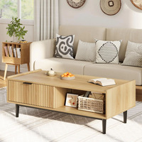 Table basse moderne Japandi avec plateau relevable et rangement dissimulé, bois bicolore, table centrale pour salon, prix direct usine, fournisseur