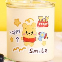 Ins Style Cartoon Bear Glass Cup High Value Cute with Paille Coffee Cup Girls Couple Glass Water Cup