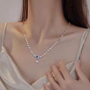 2024热销款 '白色双层珠项链银雪花吊坠，独特的设计和优雅的美味 - Product Image 2