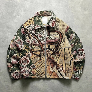 Veste zippée DiZNEW Vintage en <span class=keywords><strong>tapisserie</strong></span> jacquard pour homme, coupe courte, <span class=keywords><strong>motif</strong></span> floral rose, streetwear épais, OEM ODM - Product Image 1