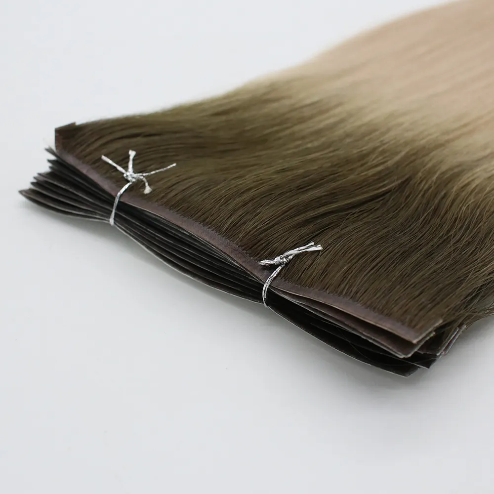 Fangcun Wholesale Russian Invisible Hair Remy Double Drawn Ombre Long Tape In Human Hair Extensions