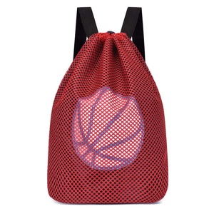 Unisex <b>Black</b> Mesh Drawstring <b>Backpack</b> With Basketball Design Breathable Gym Bag Shoulder Strap Closure - Product Image 3