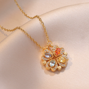 Collar <span class=keywords><strong>de</strong></span> Acero Inoxidable CAIOOCHE, Joyería <span class=keywords><strong>de</strong></span> Moda, Collar con Forma <span class=keywords><strong>de</strong></span> Corazón y Trébol <span class=keywords><strong>de</strong></span> Cuatro <span class=keywords><strong>Hojas</strong></span>, Collar con Circonitas <span class=keywords><strong>de</strong></span> Colores - Product Image 6