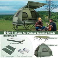 Cama de Camping Plegable para 2 Personas, 5 en 1, Carpa Elevada con Colchón de Aire y Saco de Dormir