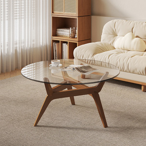 Table basse NKAHS moderne en bois et verre, design gain de place, écologique, mobile pour salon, chambre et salle à manger - Product Image 1