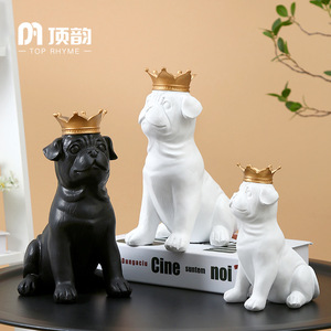 Top Rhyme French Bulldog Figurine Resin Craft Black White Crown Home Decoration Artistic Decorative Animal Statues - Product Image 2