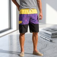 Short de bain homme personnalisé d'été, design vintage uni, taille élastique, séchage rapide, respirant, imperméable, en polyester et élasthanne