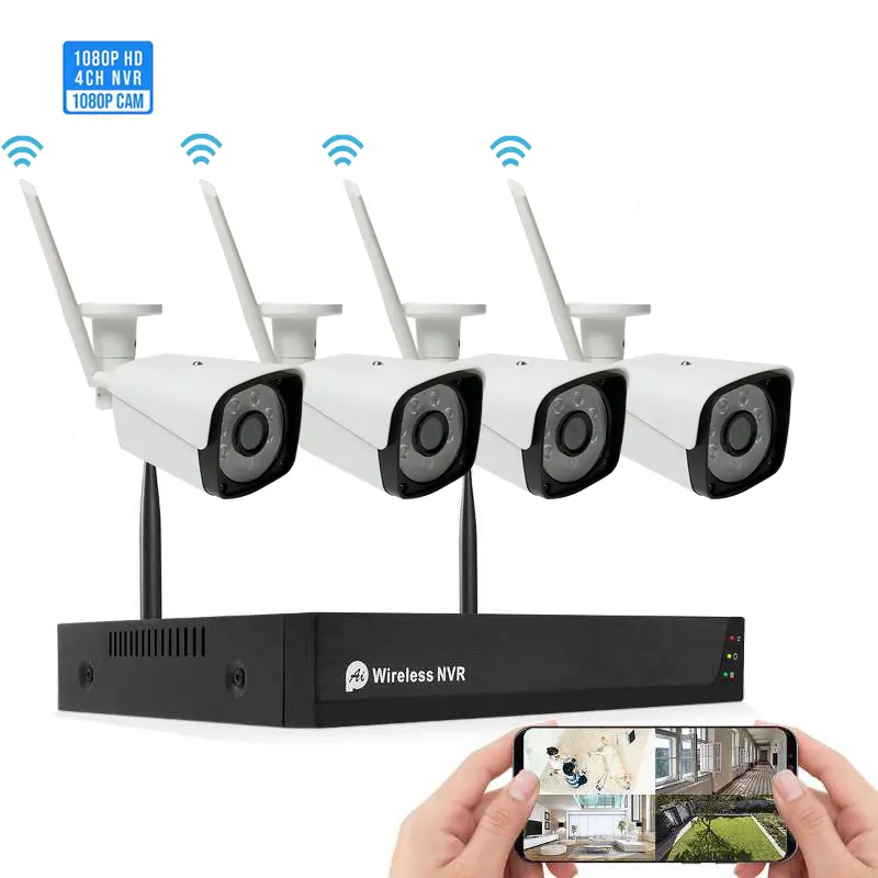 Sistema de vigilância residencial, 1080p tuya app rede gravador de vídeo sem fio nvr kit h.265 wi-fi câmera kit 4 canais cctv câmera