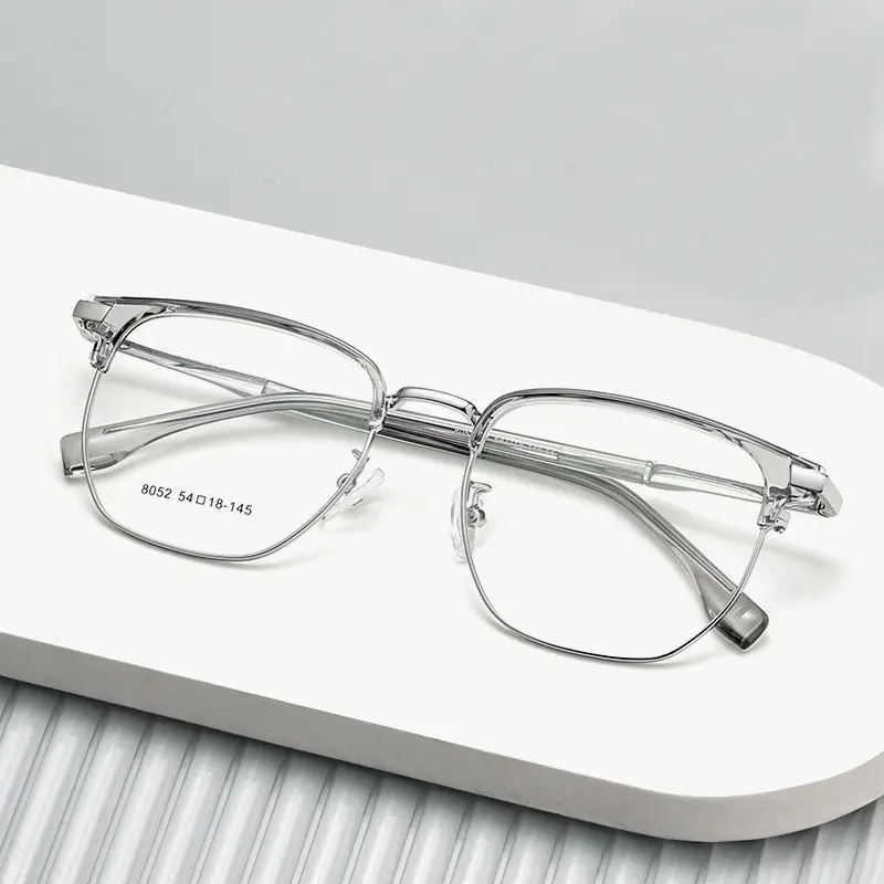 Moda Anti luz azul bloqueio óculos TR90 Metal Frame meia sobrancelha Titanium Alloy Square Optical Frames Óculos