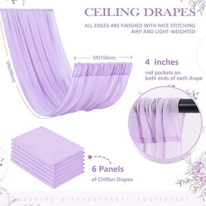 Décoration d'événement de fête de mariage rideaux de plafond hauts plafond rectangle toile de fond drapée en mousseline de soie - Product Image 5