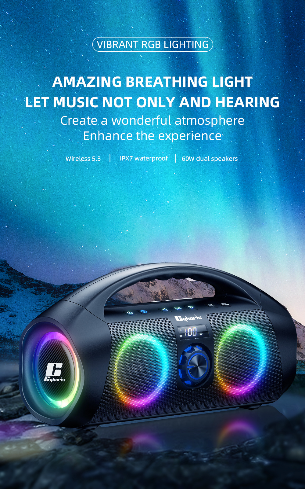 bluetoothスピーカー ワイヤレス 120Ｗ IPX6 RGBライト搭載 120W ワイヤレススピーカー F29 IPX7防水・深いバス・ポータブル