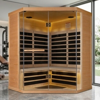 Sauna sec infrarouge moderne en bois massif de cèdre rouge/cèdre d'Hemlock pour 3-4 personnes, avec panneau de commande informatisé et prise de toit.