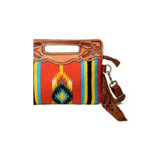 Bolso de Mano Tipo Clutch para Mujer, Diseño Geométrico, Tejido de Algodón y Poliéster con Cuero Repujado y Detalles Navajo Coloridos, Fabricantes - Product Image 3