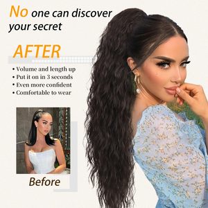 Ekstensi rambut ponytail wanita 30 inci, rambut sintetis pirang super gelombang, tampak alami, tebal, dengan klip jepit pre-bonded 140g - Product Image 5